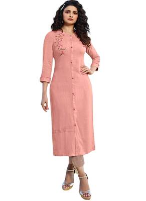 Pink embroidered cotton cotton-kurtis 1