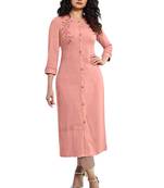 Pink embroidered cotton cotton-kurtis