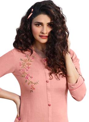 Pink embroidered cotton cotton-kurtis 2