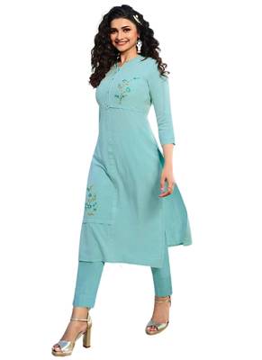 Blue embroidered cotton cotton-kurtis 1