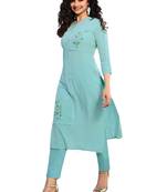 Blue embroidered cotton cotton-kurtis