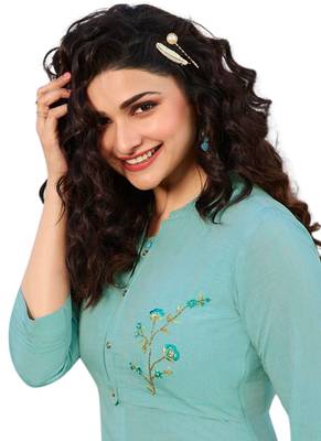 Blue embroidered cotton cotton-kurtis 2