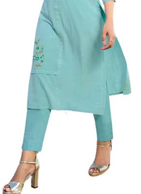 Blue embroidered cotton cotton-kurtis 3
