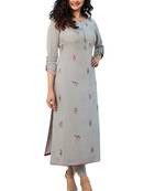 Grey embroidered cotton cotton-kurtis