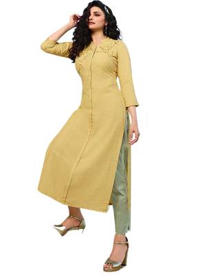 Yellow embroidered cotton cotton-kurtis 1