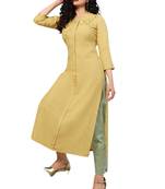Yellow embroidered cotton cotton-kurtis