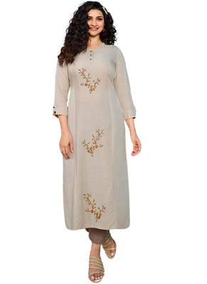 Beige embroidered cotton cotton-kurtis 1