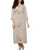 Beige embroidered cotton cotton-kurtis