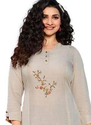 Beige embroidered cotton cotton-kurtis 2