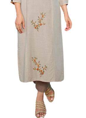 Beige embroidered cotton cotton-kurtis 3
