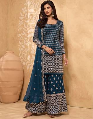 Blue zari georgette salwar 1