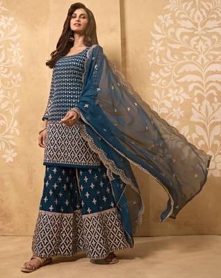Blue zari georgette salwar 2