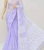 Lavender Hand Embroidered Designer Lucknowi Chikankari Saree (With Blouse - Georgette) 