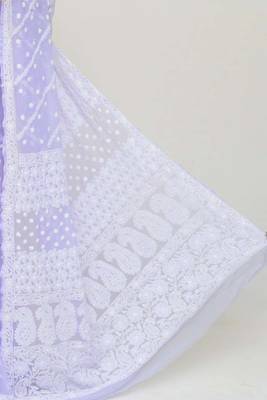 Lavender Hand Embroidered Designer Lucknowi Chikankari Saree (With Blouse - Georgette)  2