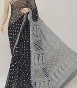 Black Hand Embroidered Designer Lucknowi Chikankari Saree (With Blouse - Georgette)