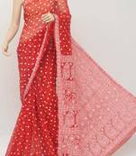 Red Hand Embroidered Designer Lucknowi Chikankari Saree (With Blouse - Georgette)