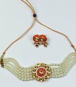 Adorable Gold Plated Pearl Choker Stones Kundan Choker Necklace & Earring Set For Women