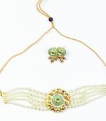 Adorable Gold Plated Pearl Choker Stones Kundan Choker Necklace & Earring Set For Women