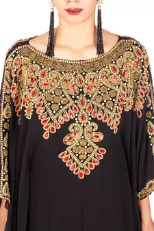 Black Gold and Contrast Beaded Wedding Farasha /Abaya/Gown/Gold Embellished Kaftan Maxi Dress