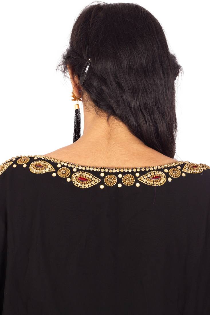 Black Gold and Contrast Beaded Wedding Farasha /Abaya/Gown/Gold Embellished Kaftan Maxi Dress