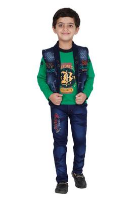 Green plain cotton boys-suit 1