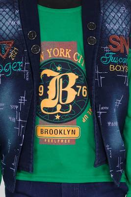 Green plain cotton boys-suit 4