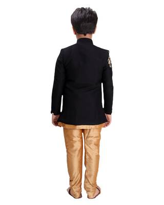 Gold plain cotton silk boys-indo-western-dress 2