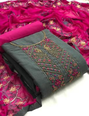 VredeVogel Cotton Embellished, Embroidered Salwar Suit Material  (Unstitched) 1