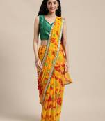 Geroo Jaipur Yellow Hand Crafted shibori tie & dye/Bandhani art chiffon saree