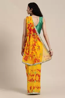   Yellow Hand Crafted shibori tie & dye/Bandhani art chiffon saree