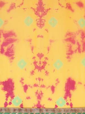   Yellow Hand Crafted shibori tie & dye/Bandhani art chiffon saree 4