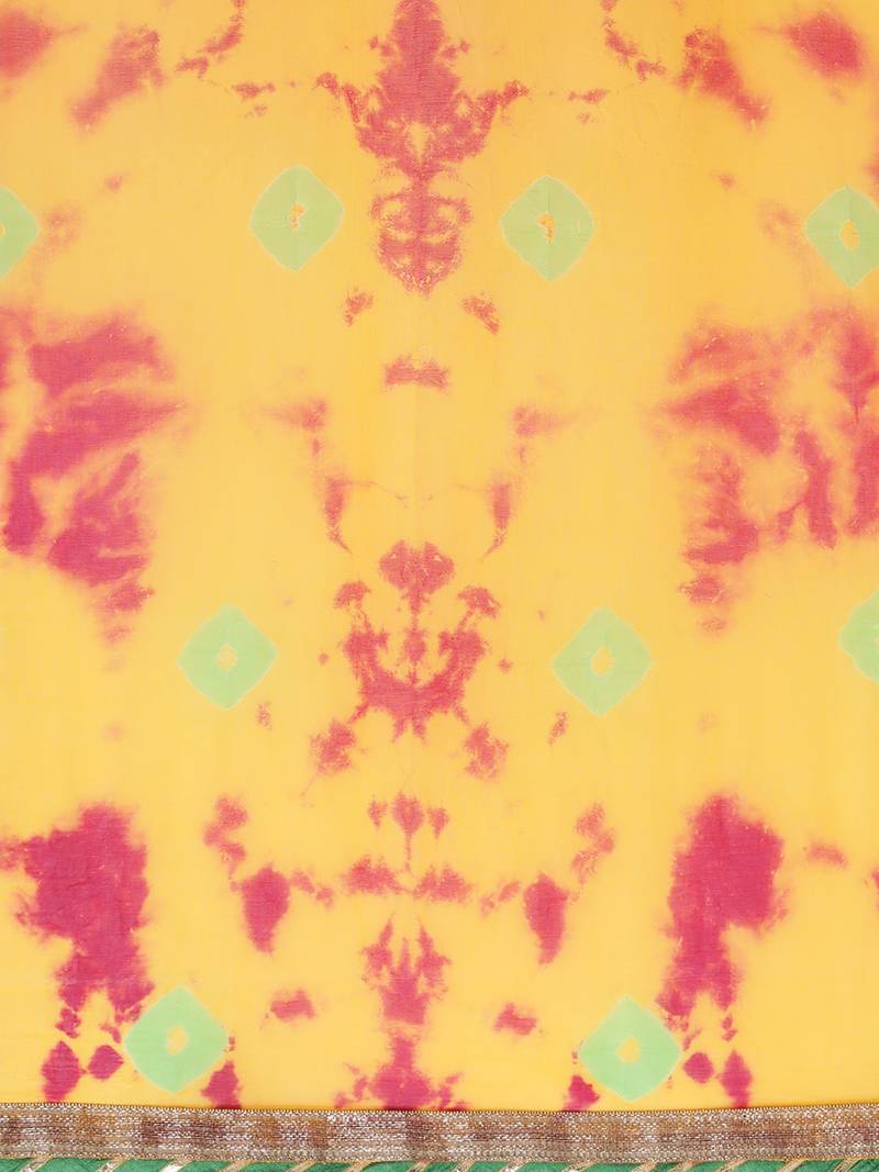Geroo Jaipur Yellow Hand Crafted shibori tie & dye/Bandhani art chiffon saree