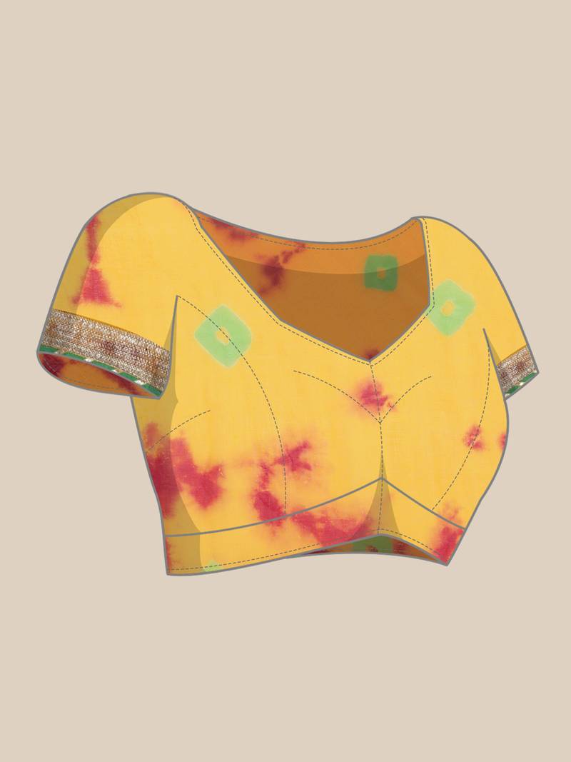 Geroo Jaipur Yellow Hand Crafted shibori tie & dye/Bandhani art chiffon saree