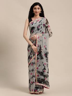 Black Hand Crafted shibori tie & dye/Bandhani art chiffon saree 1