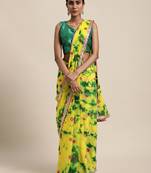 Geroo Jaipur Yellow Hand Crafted shibori tie & dye/Bandhani art chiffon saree