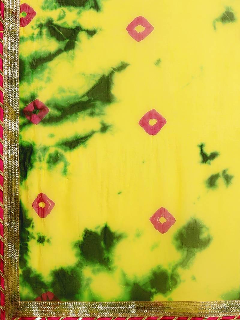 Geroo Jaipur Yellow Hand Crafted shibori tie & dye/Bandhani art chiffon saree