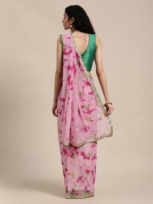 Pink Hand Crafted shibori tie & dye/Bandhani art chiffon saree 3
