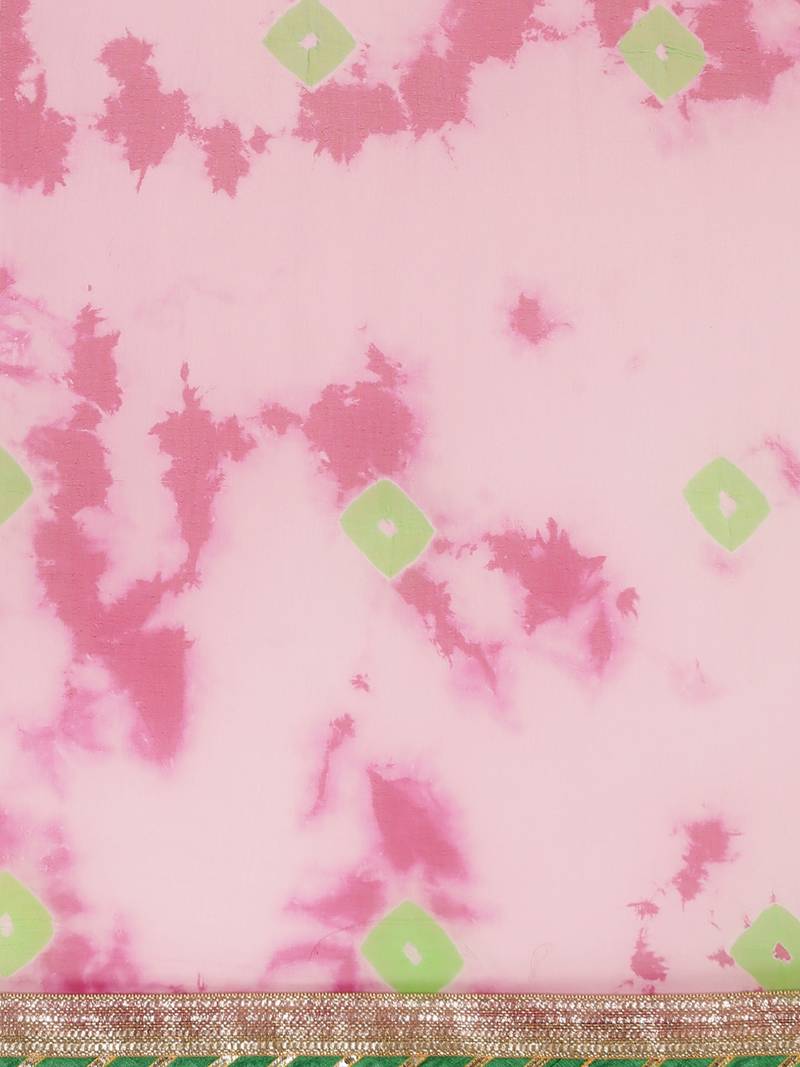 Pink Hand Crafted shibori tie & dye/Bandhani art chiffon saree