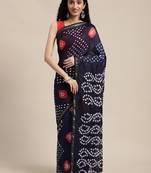 Geroo Jaipur Navy Blue Hand Crafted Bandhani art silk saree