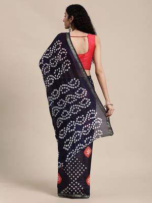 Geroo Jaipur Navy Blue Hand Crafted Bandhani art silk saree 3