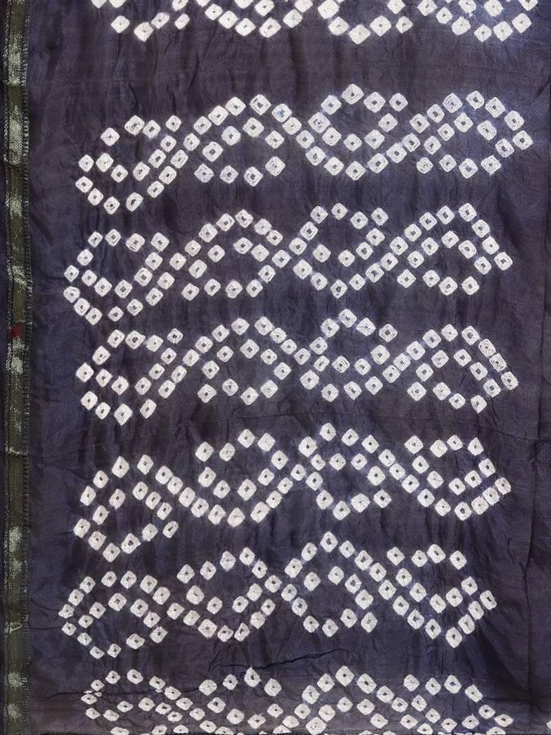 Geroo Jaipur Navy Blue Hand Crafted Bandhani art silk saree