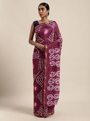 Geroo Jaipur Maroon Hand Crafted Bandhani art silk saree 1