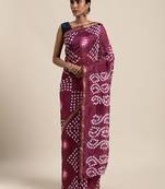 Geroo Jaipur Maroon Hand Crafted Bandhani art silk saree