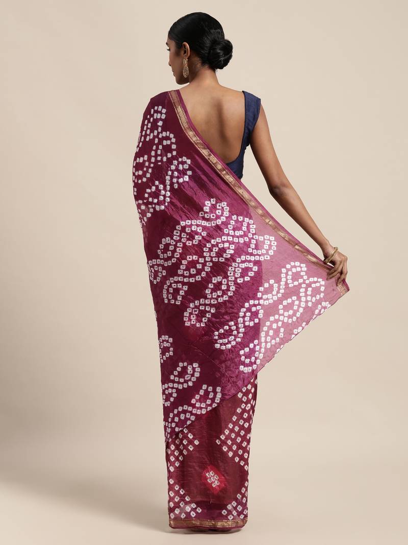 Geroo Jaipur Maroon Hand Crafted Bandhani art silk saree