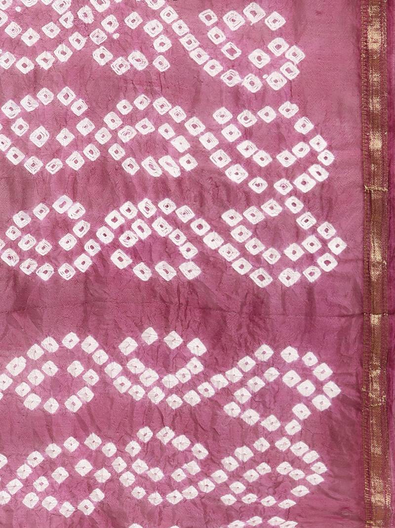 Geroo Jaipur Maroon Hand Crafted Bandhani art silk saree