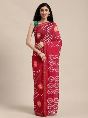 Geroo Jaipur Magenta Hand Crafted Bandhani art silk saree 1