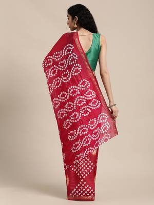 Geroo Jaipur Magenta Hand Crafted Bandhani art silk saree 3