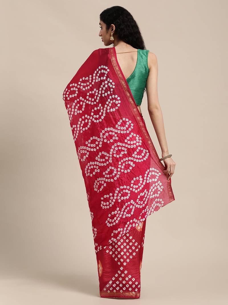 Geroo Jaipur Magenta Hand Crafted Bandhani art silk saree