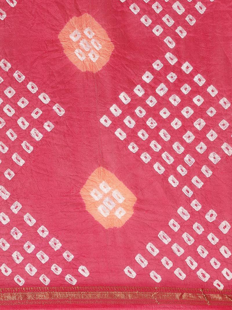 Geroo Jaipur Magenta Hand Crafted Bandhani art silk saree
