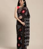 Geroo Jaipur Black Hand Crafted Bandhani art silk saree